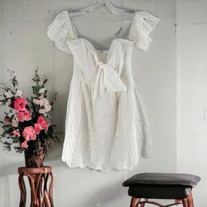 NEW/NWT Here Comes the Sun White Cotton Eyelet Off-Shoulder Mini Dress Size XS